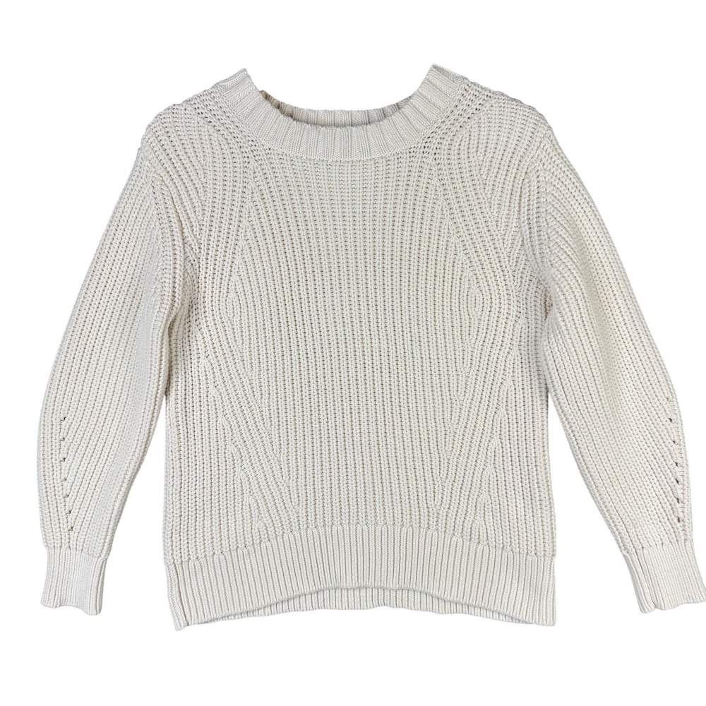 Everlane The Cotton Fisherman Sweater Bone White Chunky Ribbed Knit Crew Neck M